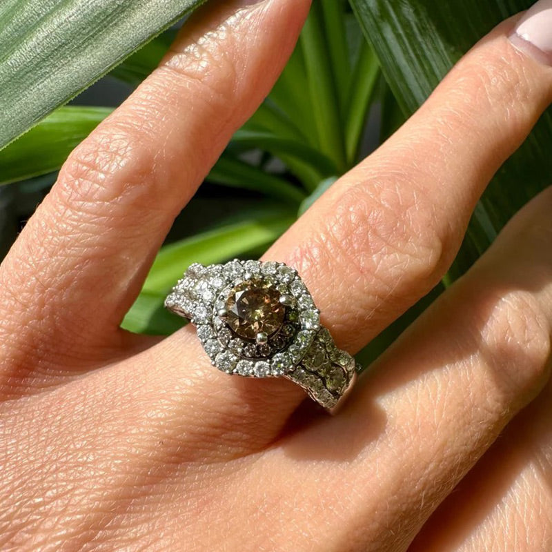 Sotiya Double Halo Round Cut Coffee Engagement Ring Sterling Silver