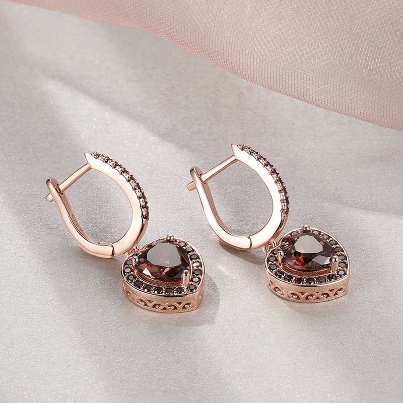 Sotiya Halo Heart Cut Coffee Drop Earrings Sterling Silver