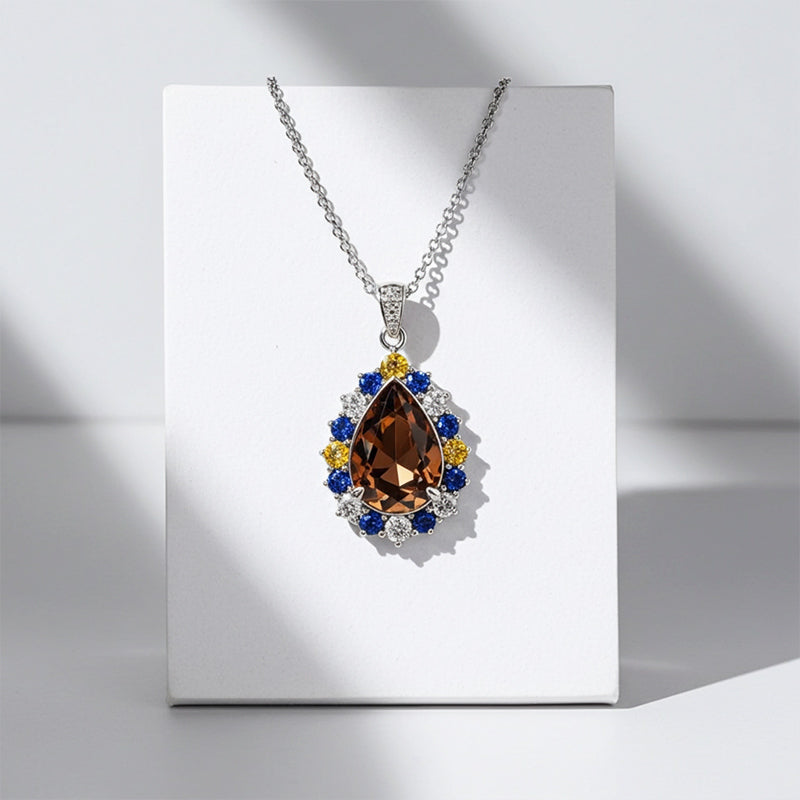 Sotiya Artist Collection Famous Painting Starry Night Halo Pear Cut Chocolate Necklace Sterling Silver