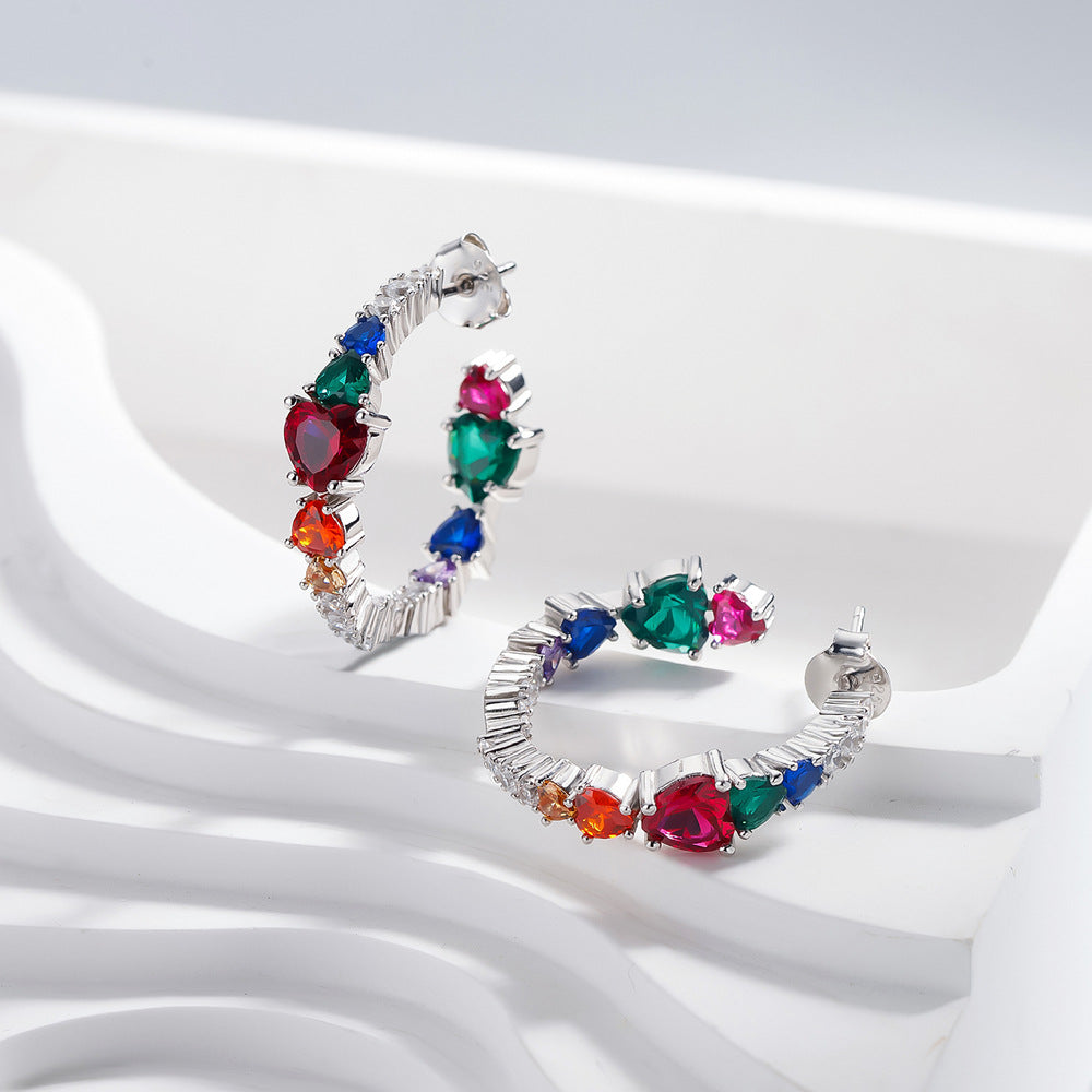 Sotiya Multi Colored Half Inside and Outside Heart-cut Hoop Earrings Sterling Silver
