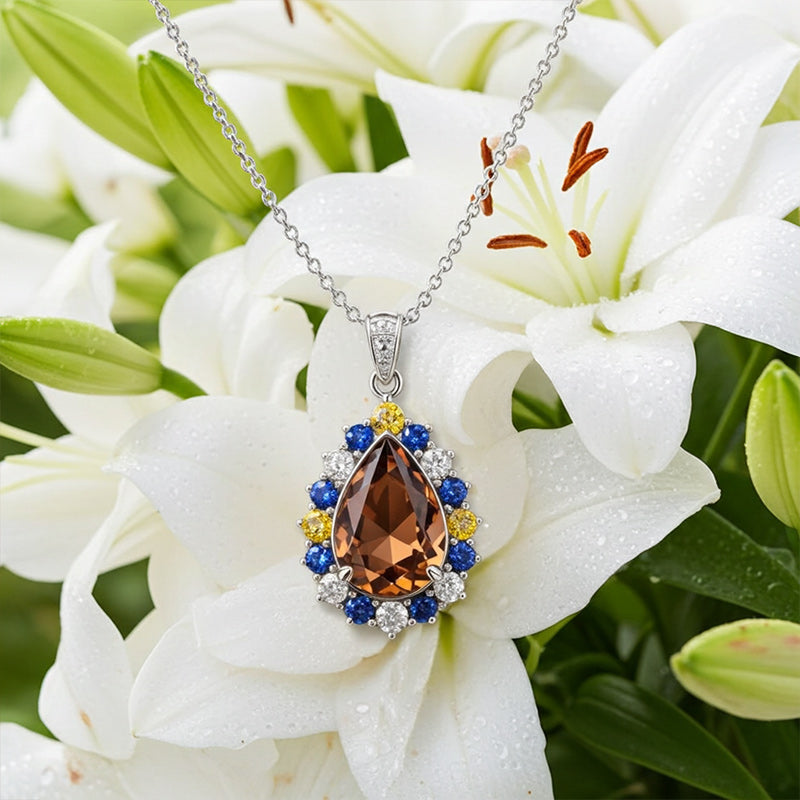 Sotiya Artist Collection Famous Painting Starry Night Halo Pear Cut Chocolate Necklace Sterling Silver