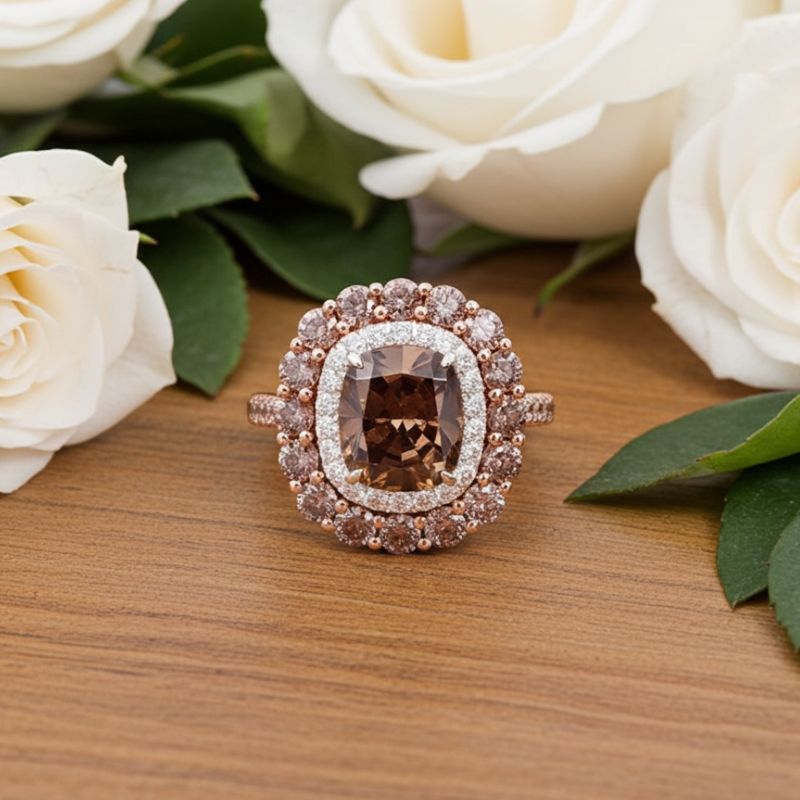 Sotiya Double Halo Cushion Cut Coffee Engagement Ring Sterling Silver