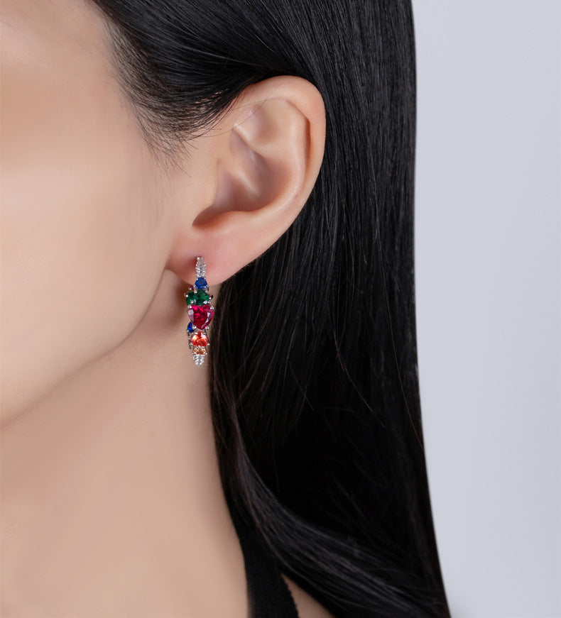 Sotiya Multi Colored Half Inside and Outside Heart-cut Hoop Earrings Sterling Silver