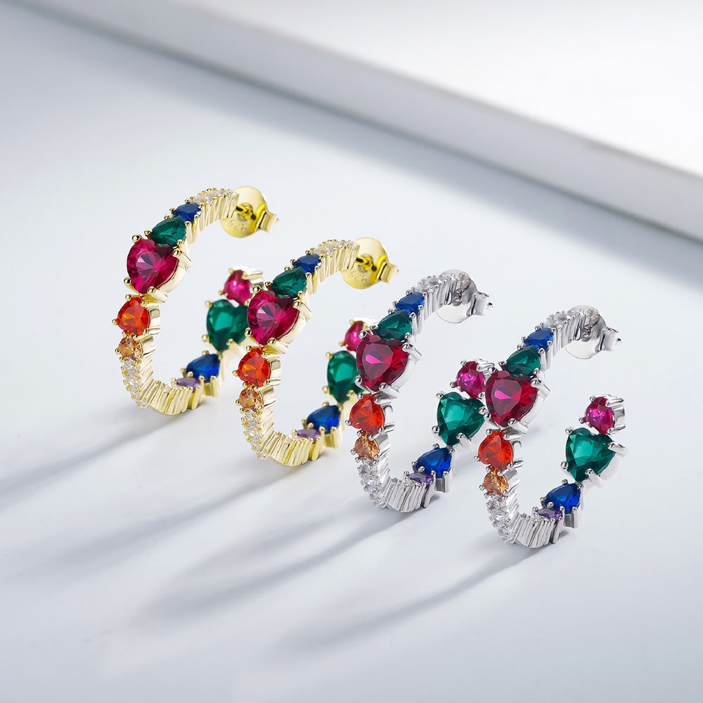 Sotiya Multi Colored Half Inside and Outside Heart-cut Hoop Earrings Sterling Silver
