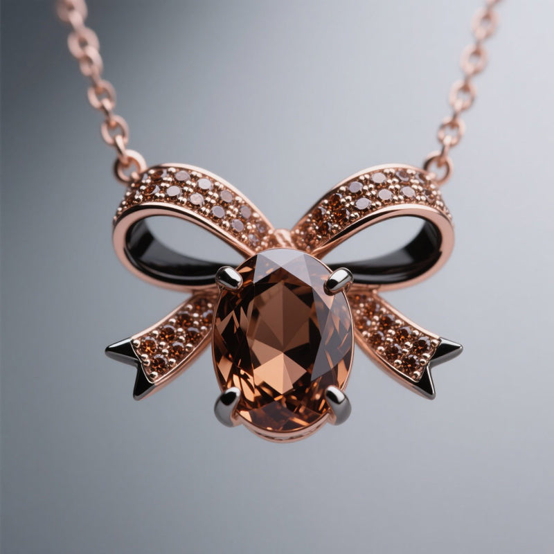 Sotiya Two Tone Bow Knot Oval Cut Coffee Necklace Sterling Silver