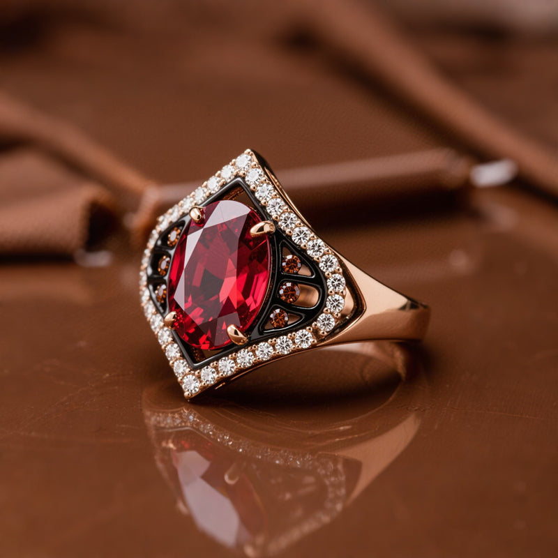 Sotiya Two Tone Unique Halo Oval Cut Coffee Engagement Ring Sterling Silver