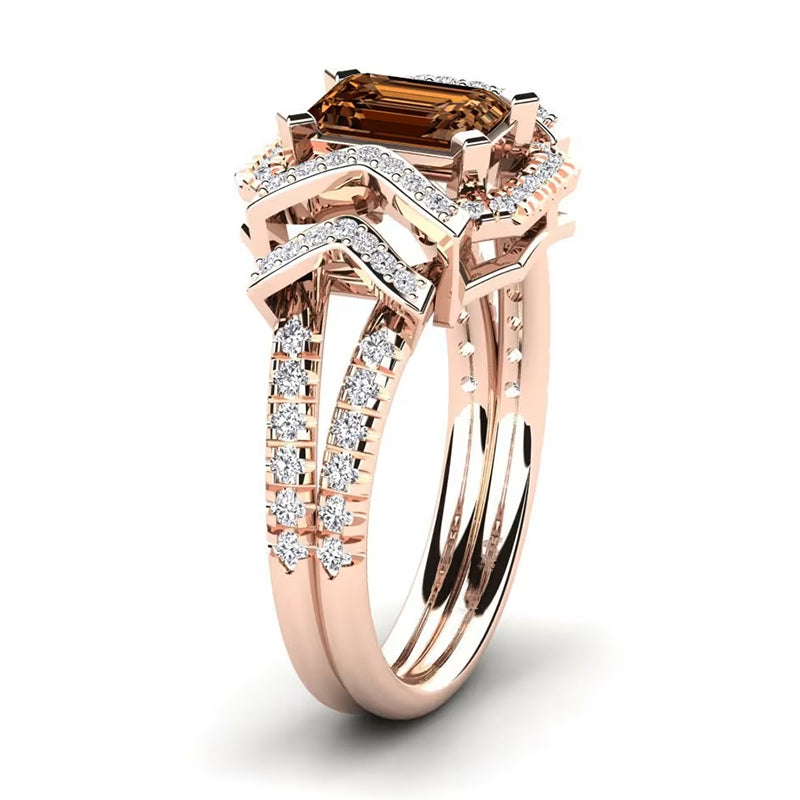 Sotiya Vintage Emerald Cut Coffee Engagement Ring Sterling Silver