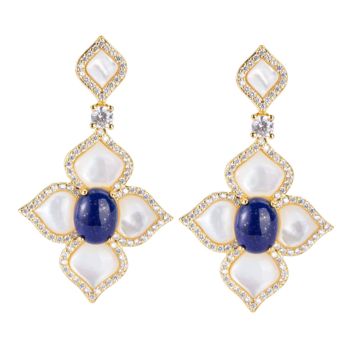 Sotiya Flower Natural Lapis Lazuli & White Mother-of-Pearl 18K Gold Plated Drop Earrings