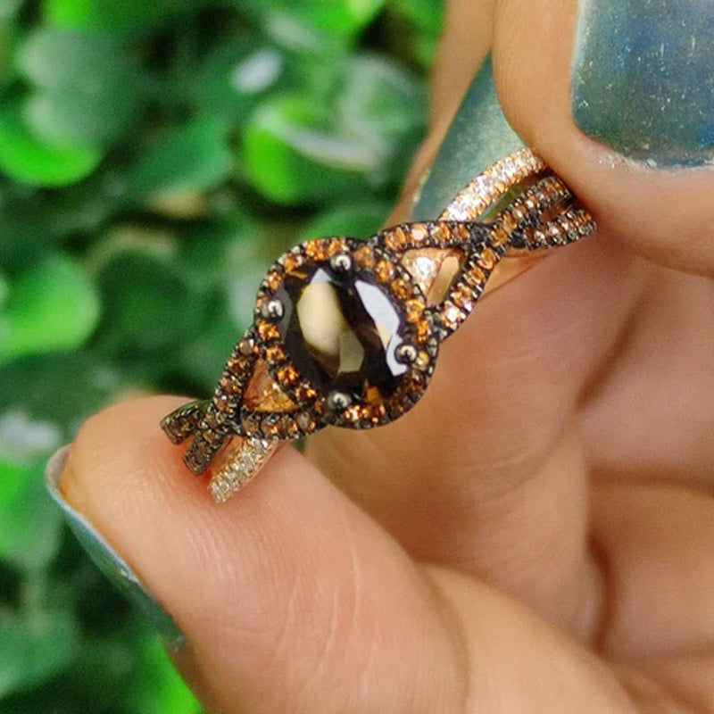 Sotiya Halo Oval Cut Coffee Twist Shank Engagement Ring Sterling Silver