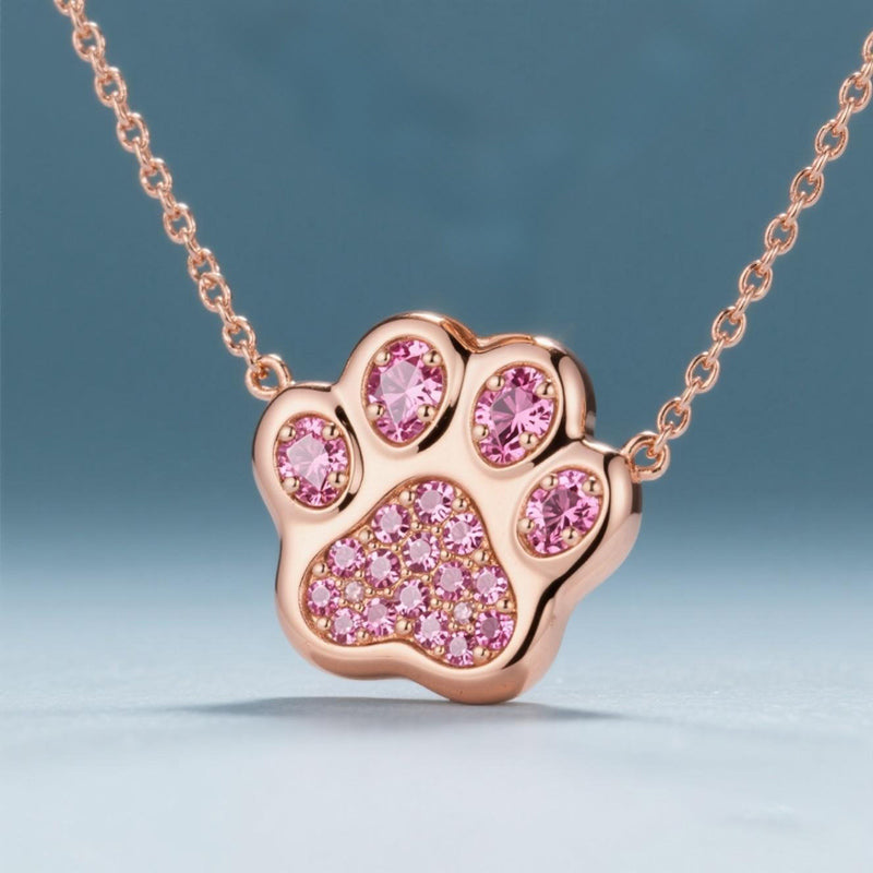 Sotiya Pet Cat Dog Paw Pink Heart Shaped Necklace Sterling Silver