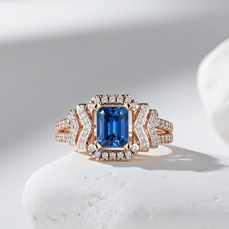 Sotiya Vintage Emerald Cut Coffee Engagement Ring Sterling Silver