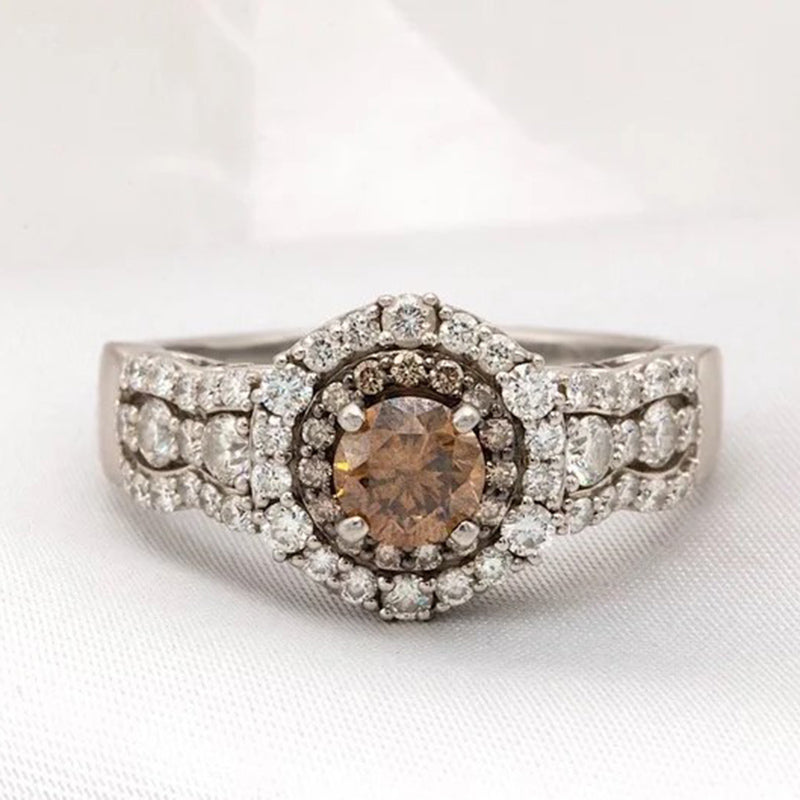 Sotiya Double Halo Round Cut Coffee Engagement Ring Sterling Silver