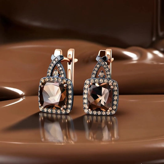 Sotiya Two Tone Halo Cushion Cut Coffee Hoop Earrings Sterling Silver