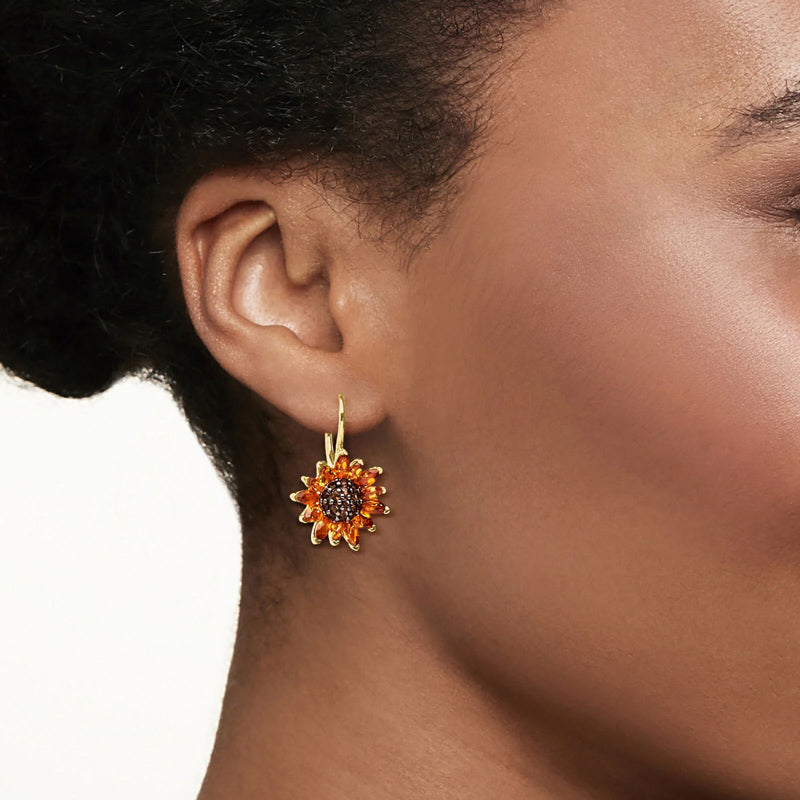 Sotiya Artist Collection Citrine and Coffee Sunflower Drop Earrings Sterling Silver