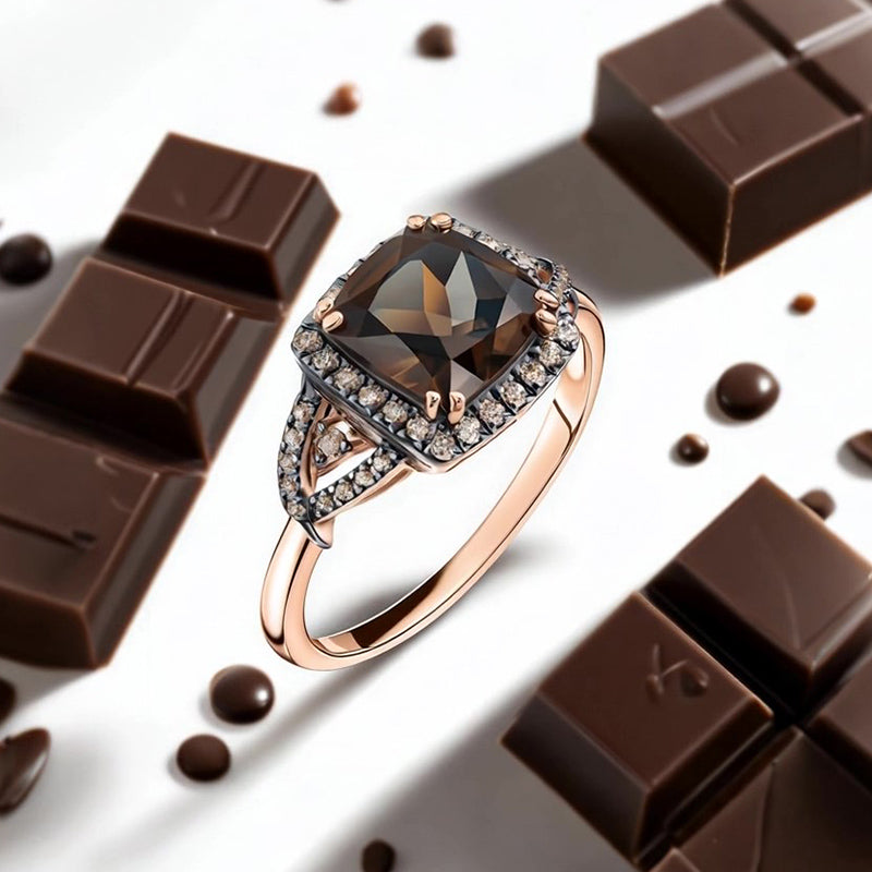 Sotiya Two Tone Halo Cushion Cut Coffee Engagement Ring Sterling Silver