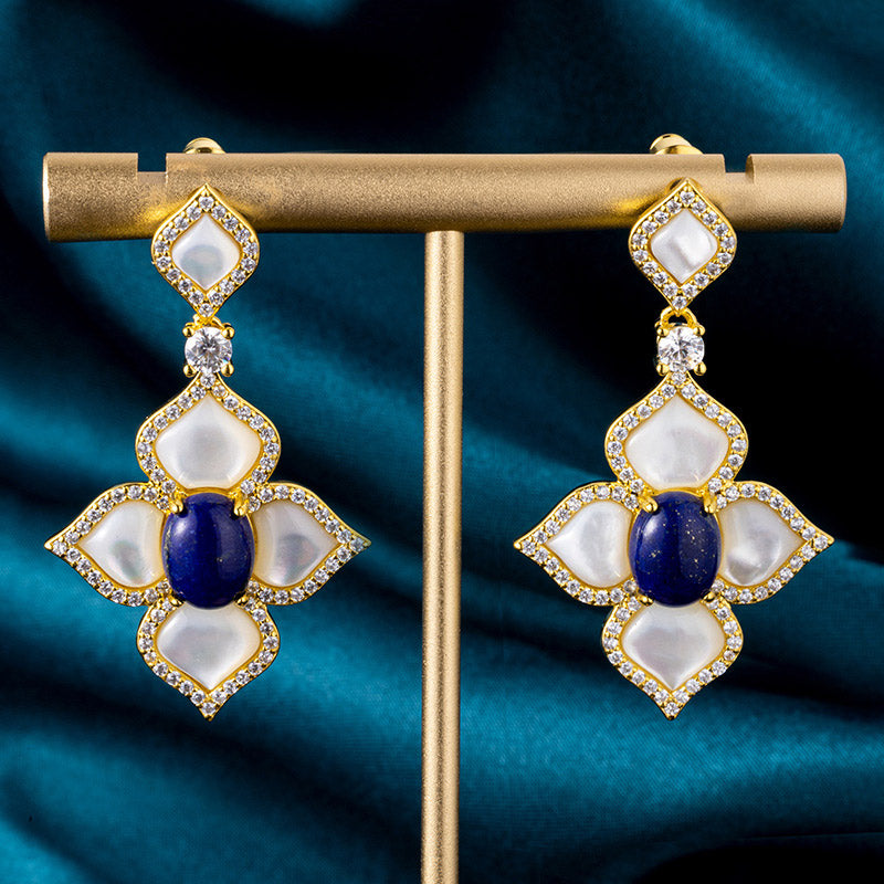 Sotiya Flower Natural Lapis Lazuli & White Mother-of-Pearl 18K Gold Plated Drop Earrings