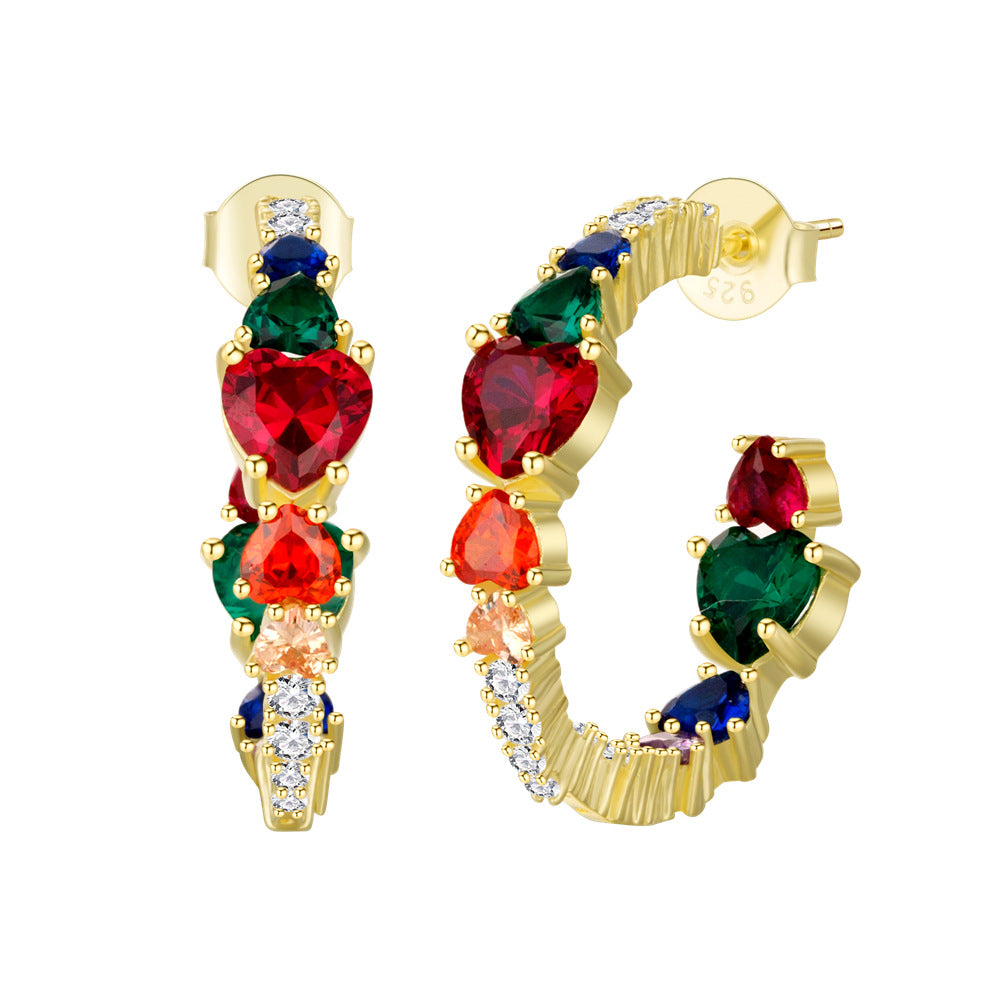 Sotiya Multi Colored Half Inside and Outside Heart-cut Hoop Earrings Sterling Silver