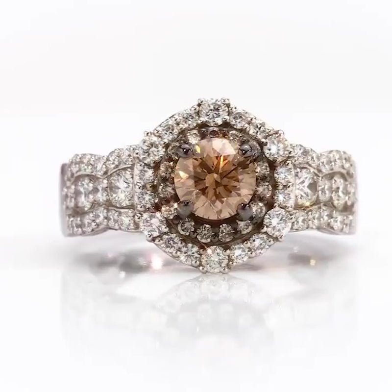 Sotiya Double Halo Round Cut Coffee Engagement Ring Sterling Silver
