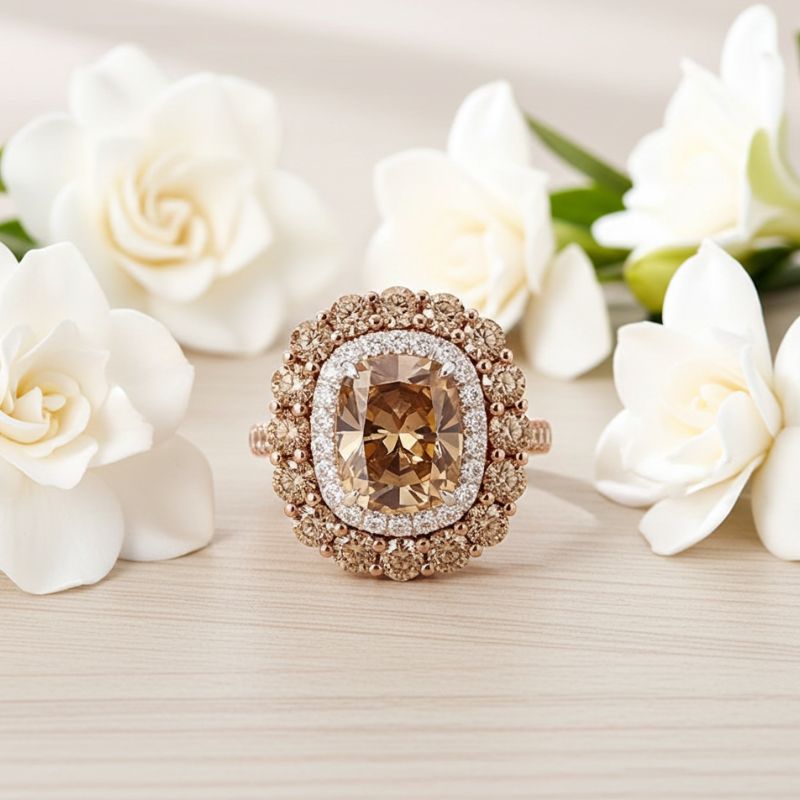 Sotiya Double Halo Cushion Cut Coffee Engagement Ring Sterling Silver