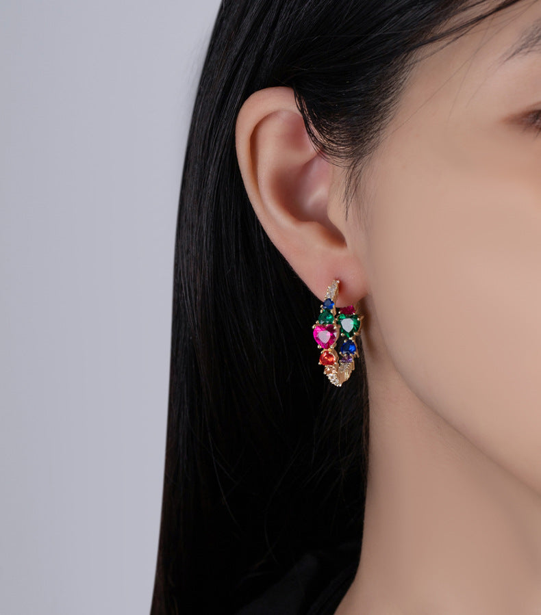 Sotiya Multi Colored Half Inside and Outside Heart-cut Hoop Earrings Sterling Silver