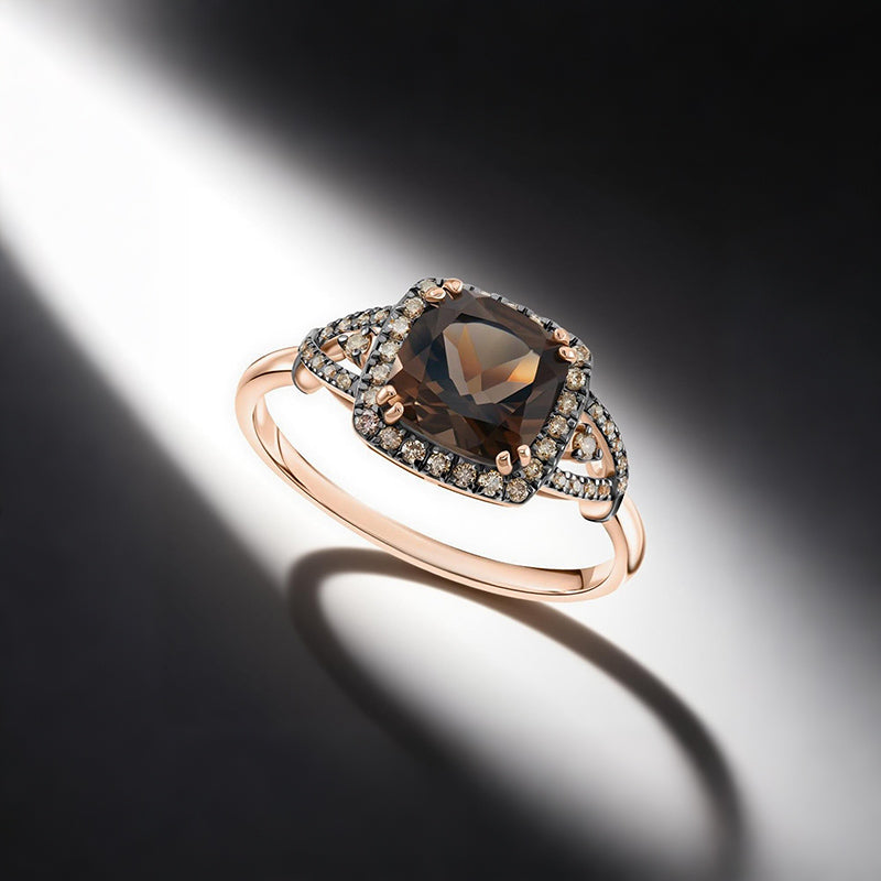 Sotiya Two Tone Halo Cushion Cut Coffee Engagement Ring Sterling Silver
