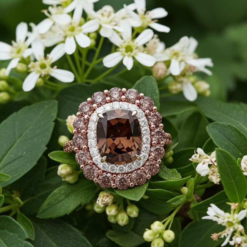 Sotiya Double Halo Cushion Cut Coffee Engagement Ring Sterling Silver