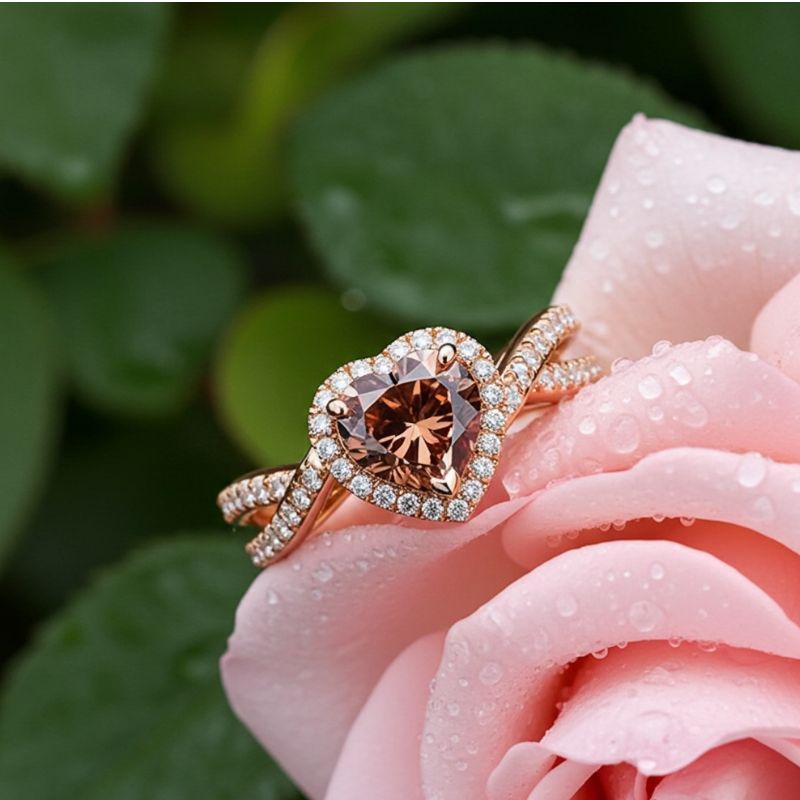 Sotiya Halo Heart Cut Twist Coffee Engagement Ring Sterling Silver
