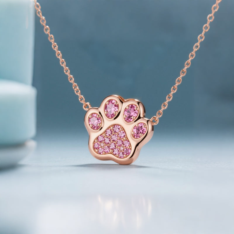 Sotiya Pet Cat Dog Paw Pink Heart Shaped Necklace Sterling Silver