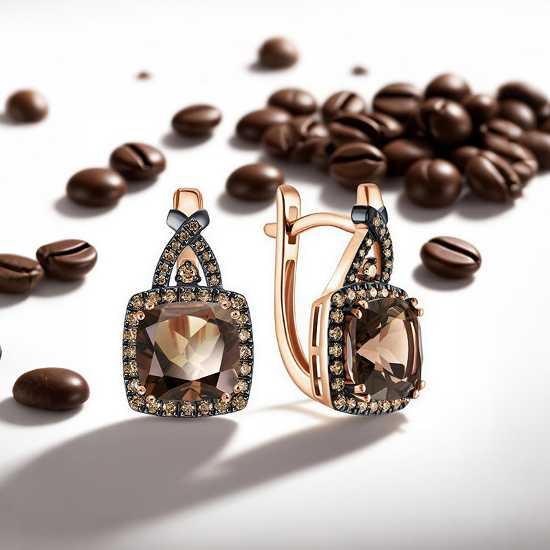 Sotiya Two Tone Halo Cushion Cut Coffee Hoop Earrings Sterling Silver