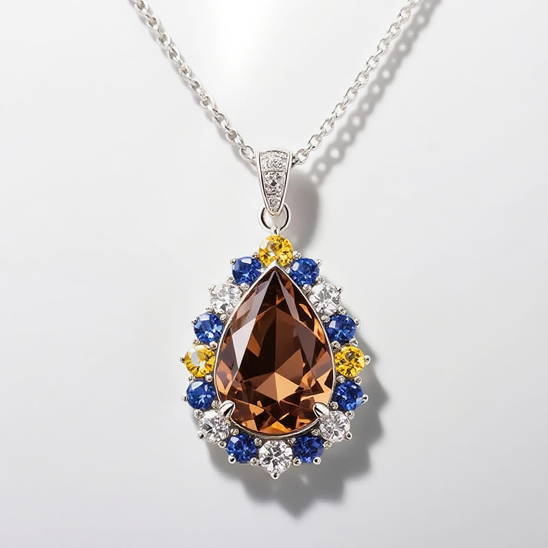 Sotiya Artist Collection Famous Painting Starry Night Halo Pear Cut Chocolate Necklace Sterling Silver