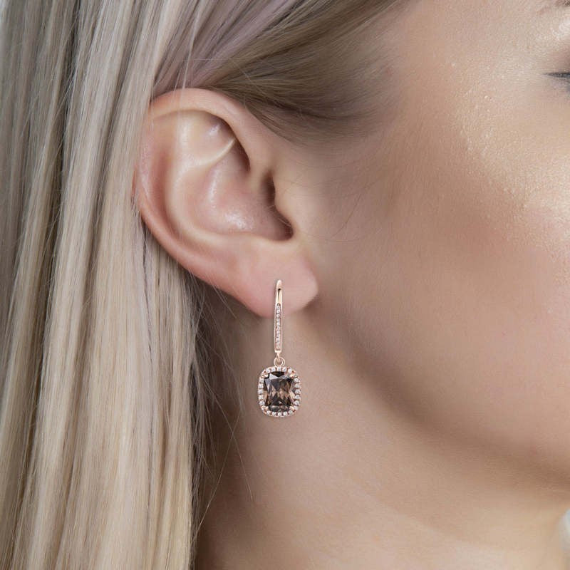 Sotiya Halo Cushion Cut Chocolate Drop Earrings Sterling Silver