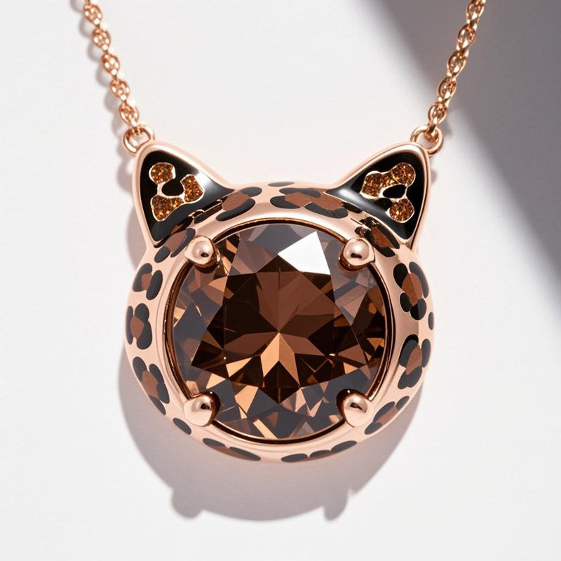Sotiya Round Cut Leopard Print Coffee Enamel Necklace Sterling Silver