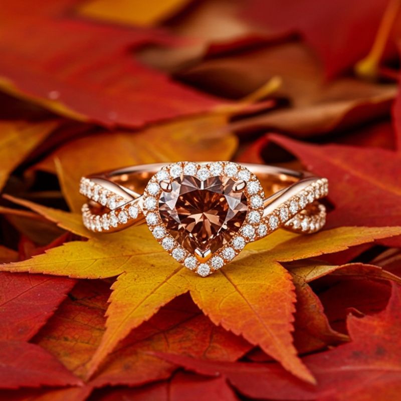 Sotiya Halo Heart Cut Twist Coffee Engagement Ring Sterling Silver