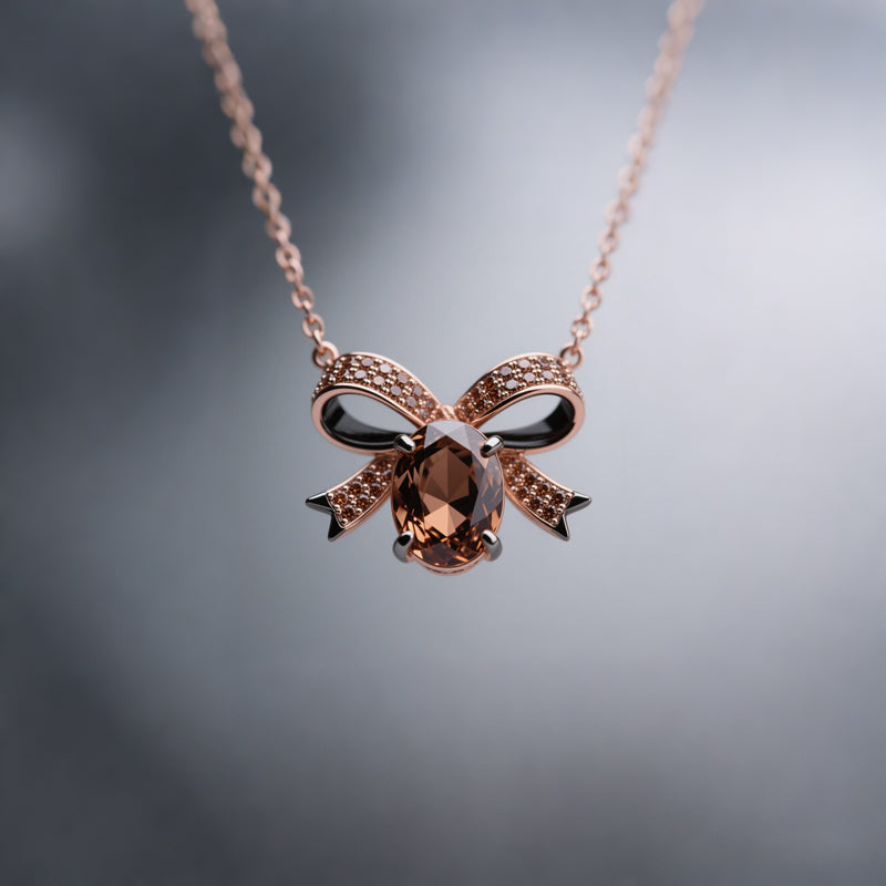Sotiya Two Tone Bow Knot Oval Cut Coffee Necklace Sterling Silver