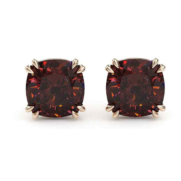 Sotiya Solitaire Cushion Cut Coffee Stud Earrings Sterling Silver