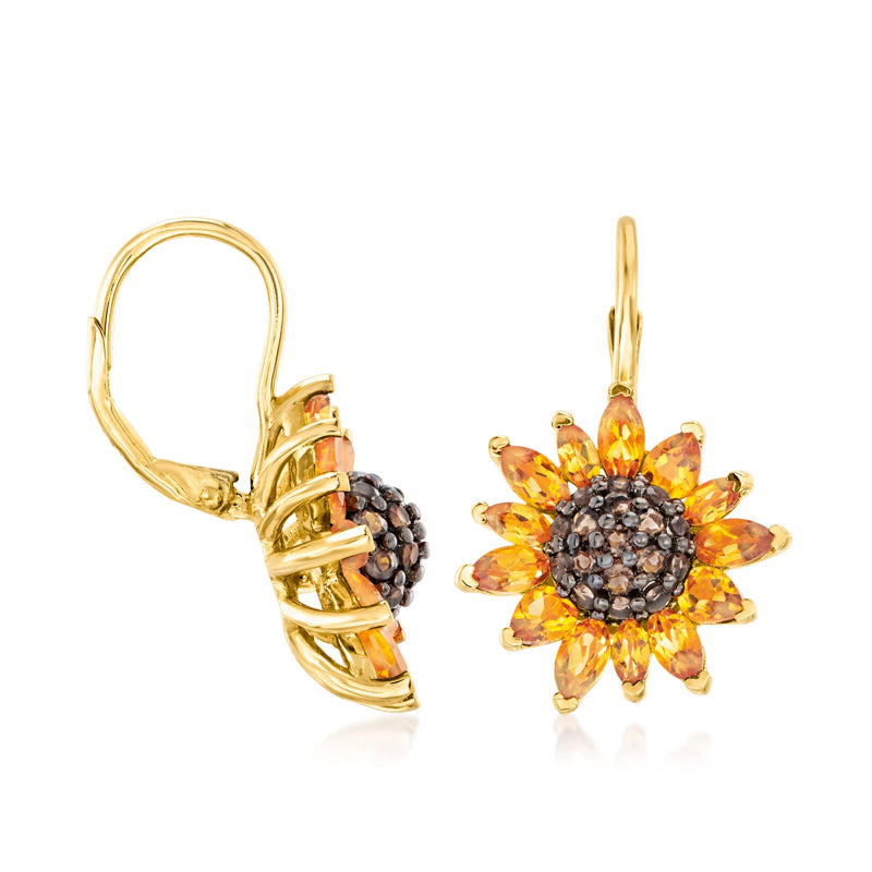 Sotiya Artist Collection Citrine and Coffee Sunflower Drop Earrings Sterling Silver
