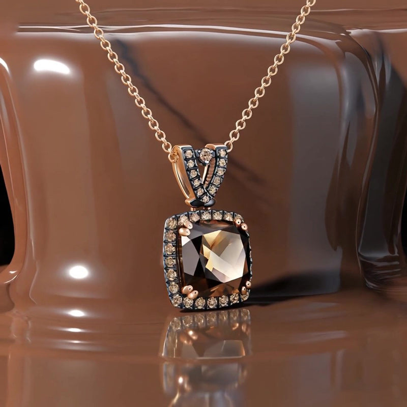 Sotiya Two Tone Halo Cushion Cut Coffee Necklace Sterling Silver