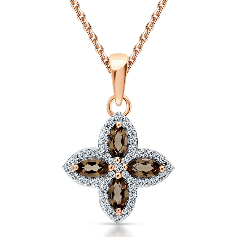 Sotiya Four Leaf Clover Two Tone Halo Marquise Cut Coffee Necklace Sterling Silver