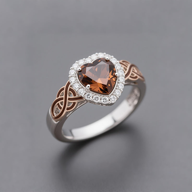 Sotiya Halo Heart Cut Knot Coffee Enamel Engagement Ring Sterling Silver