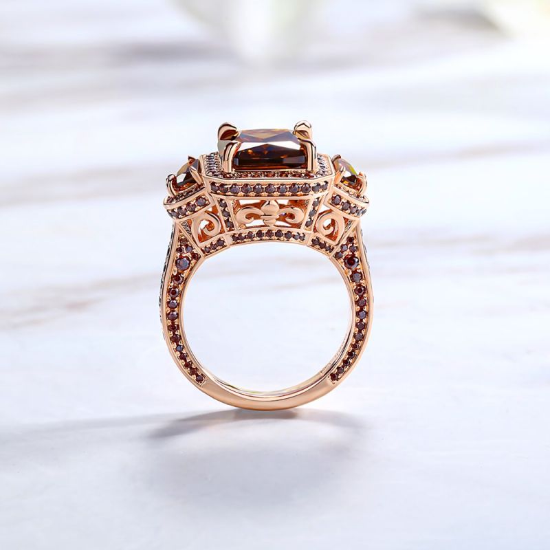 Sotiya Three Stone Halo Radiant Cut Coffee Engagement Ring Sterling Silver