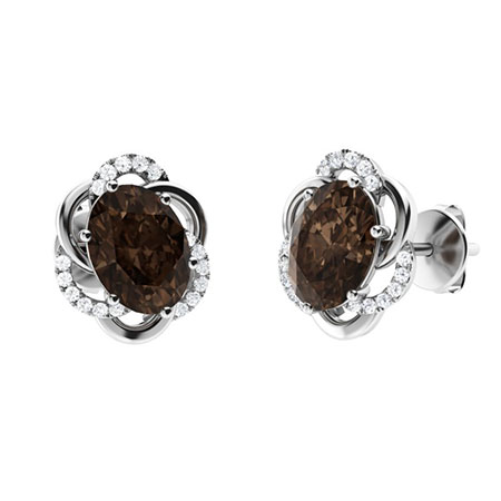 Sotiya Coffee Oval Cut Halo Flower Petal Design Stud Earrings Sterling Silver