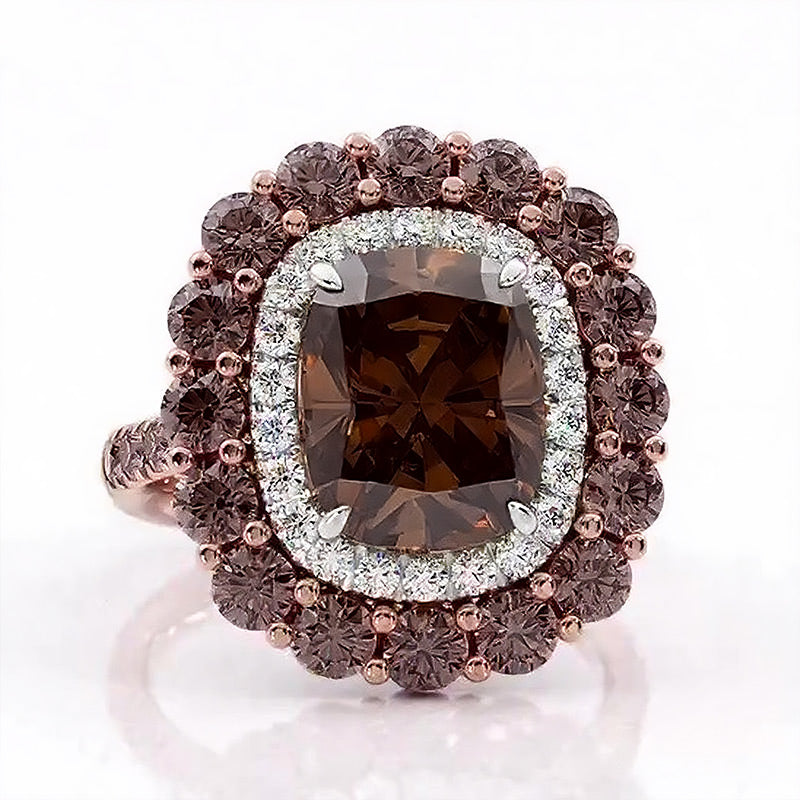 Sotiya Double Halo Cushion Cut Coffee Engagement Ring Sterling Silver