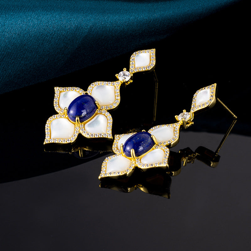 Sotiya Flower Natural Lapis Lazuli & White Mother-of-Pearl 18K Gold Plated Drop Earrings