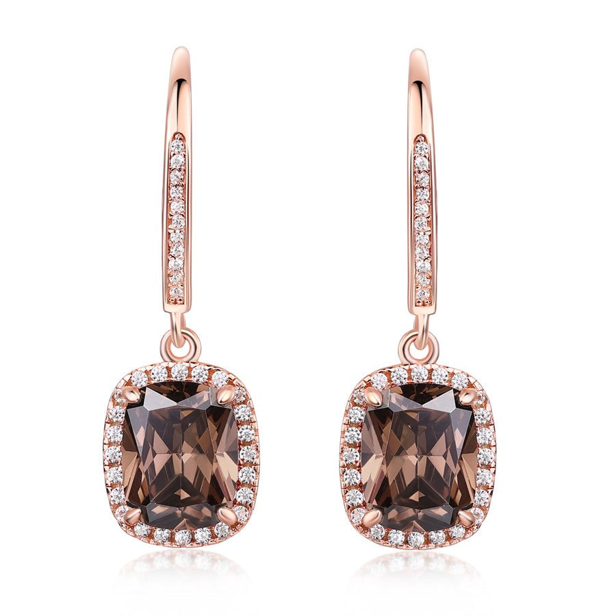 Sotiya Halo Cushion Cut Chocolate Drop Earrings Sterling Silver