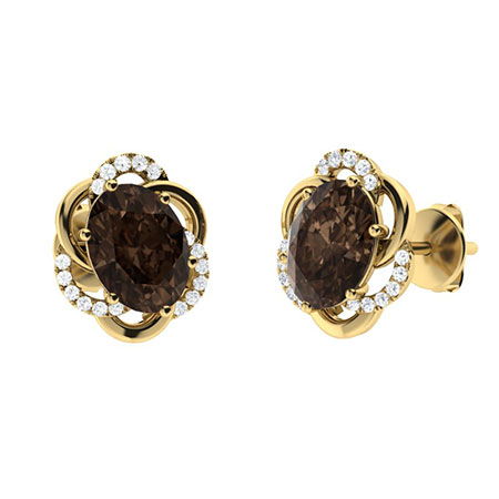 Sotiya Coffee Oval Cut Halo Flower Petal Design Stud Earrings Sterling Silver