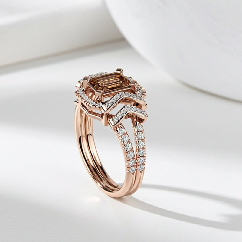 Sotiya Vintage Emerald Cut Coffee Engagement Ring Sterling Silver