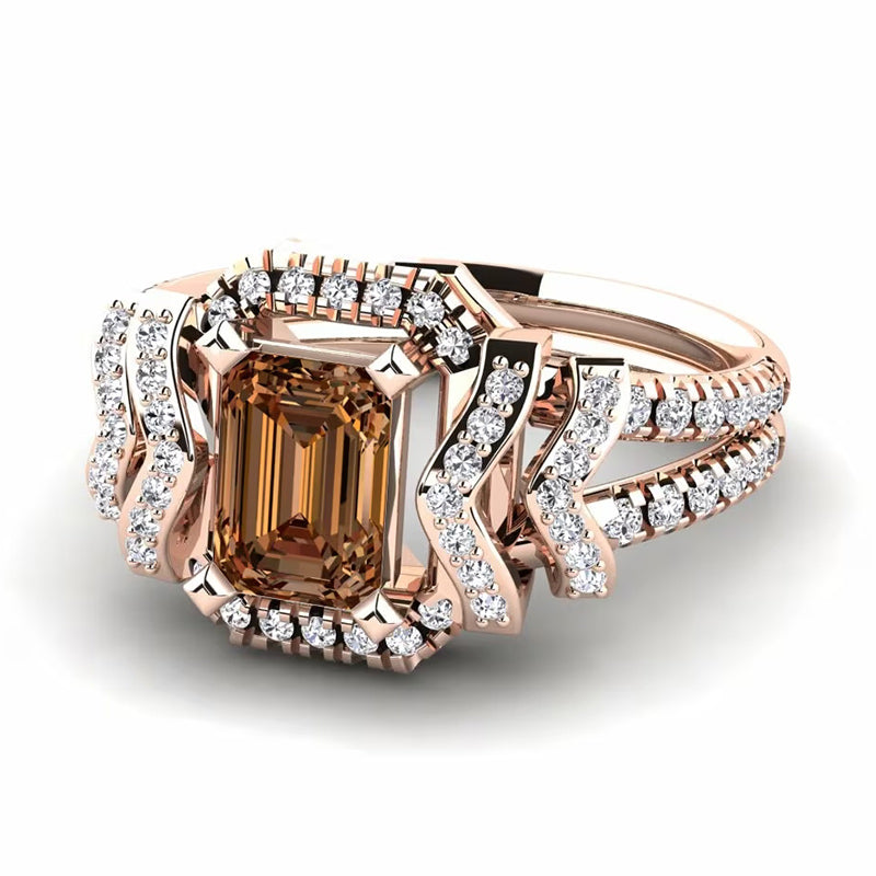 Sotiya Vintage Emerald Cut Coffee Engagement Ring Sterling Silver