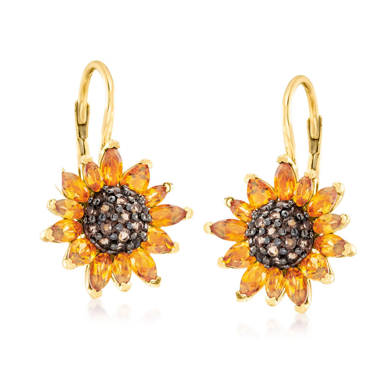 Sotiya Artist Collection Citrine and Coffee Sunflower Drop Earrings Sterling Silver