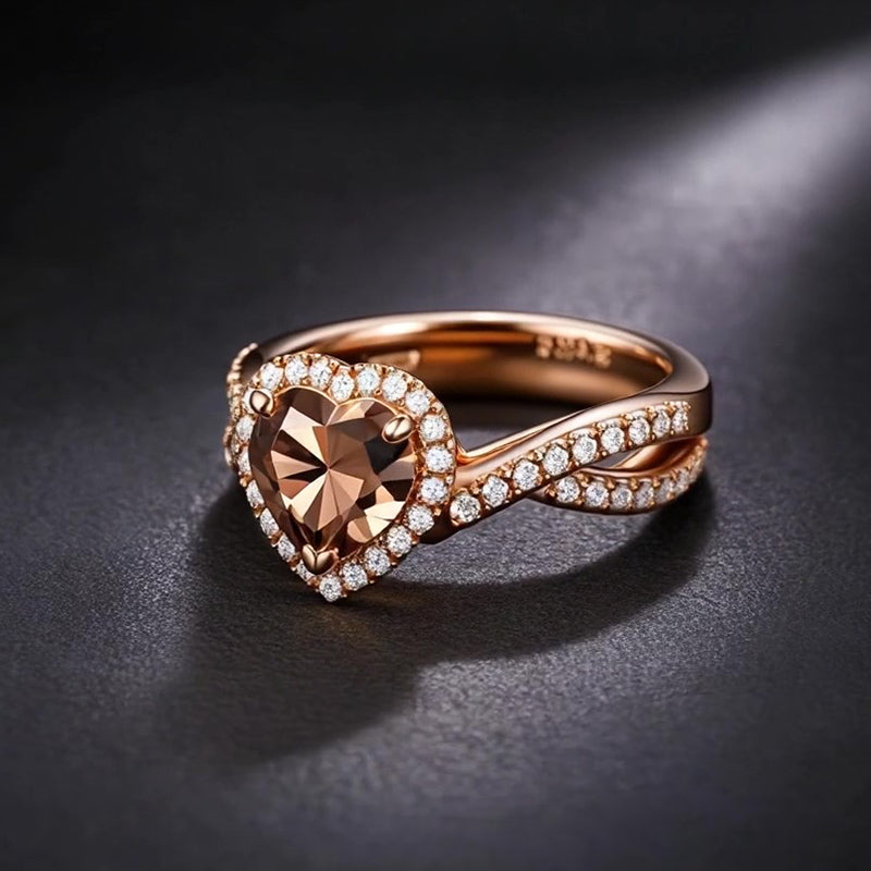 Sotiya Halo Heart Cut Twist Coffee Engagement Ring Sterling Silver