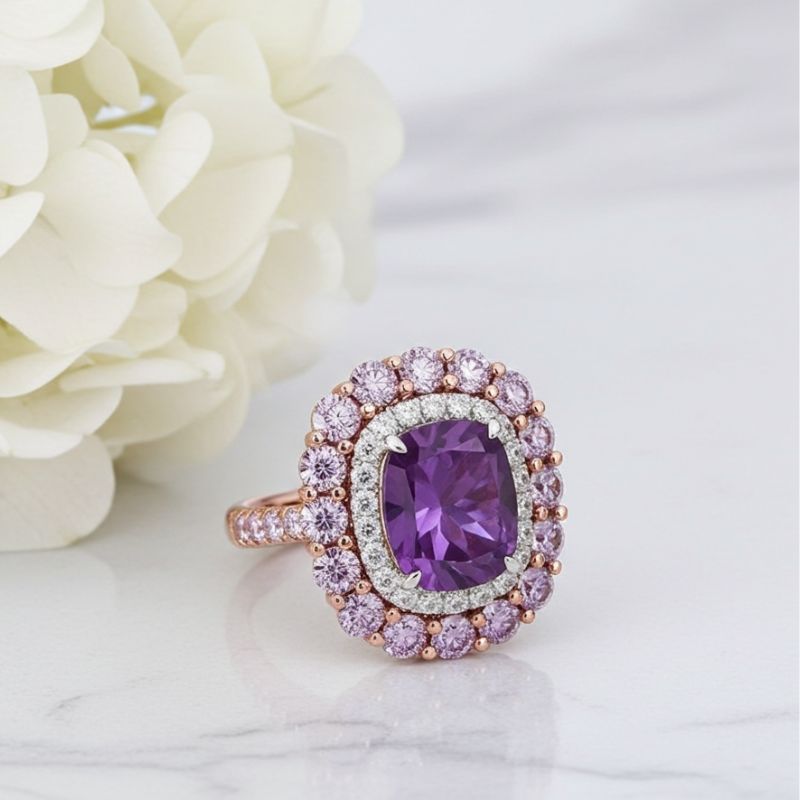 Sotiya Double Halo Cushion Cut Engagement Ring Sterling Silver